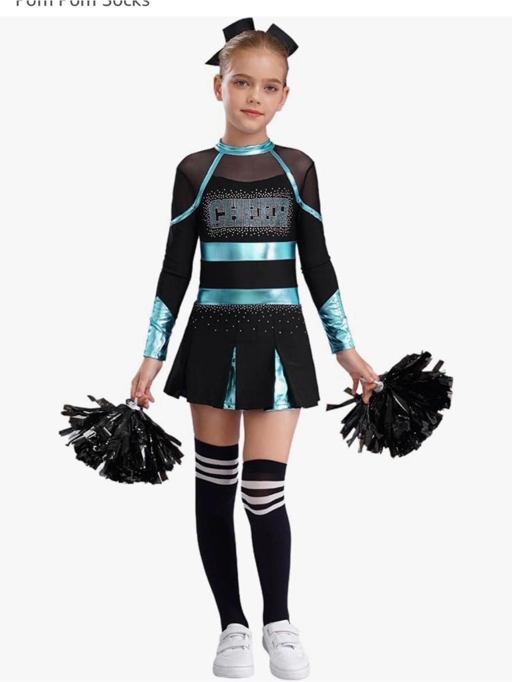 New teal and black  Long Sleeve Cheerleading Dance Halloween uniform girls sz 10